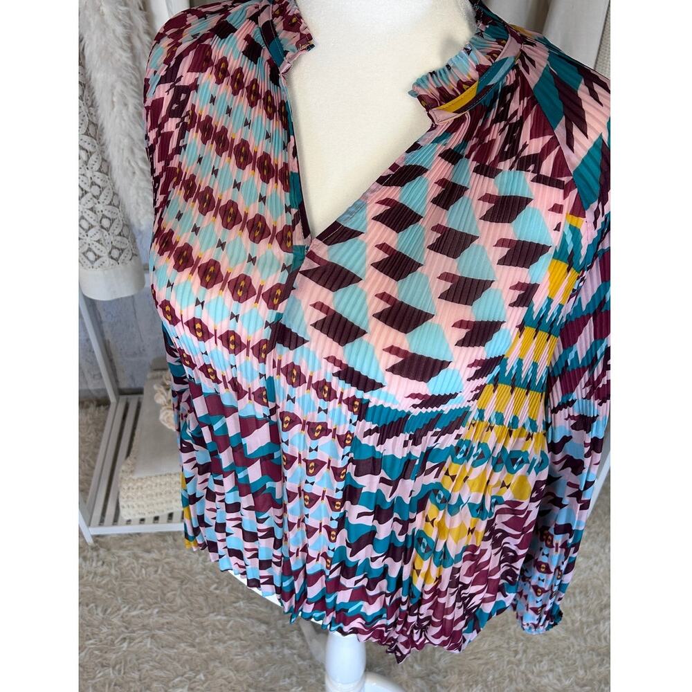Ryegrass Women's Size XXL Multicolor Sheer Geometric Pleated Blouse #0141 - Picture 4 of 8
